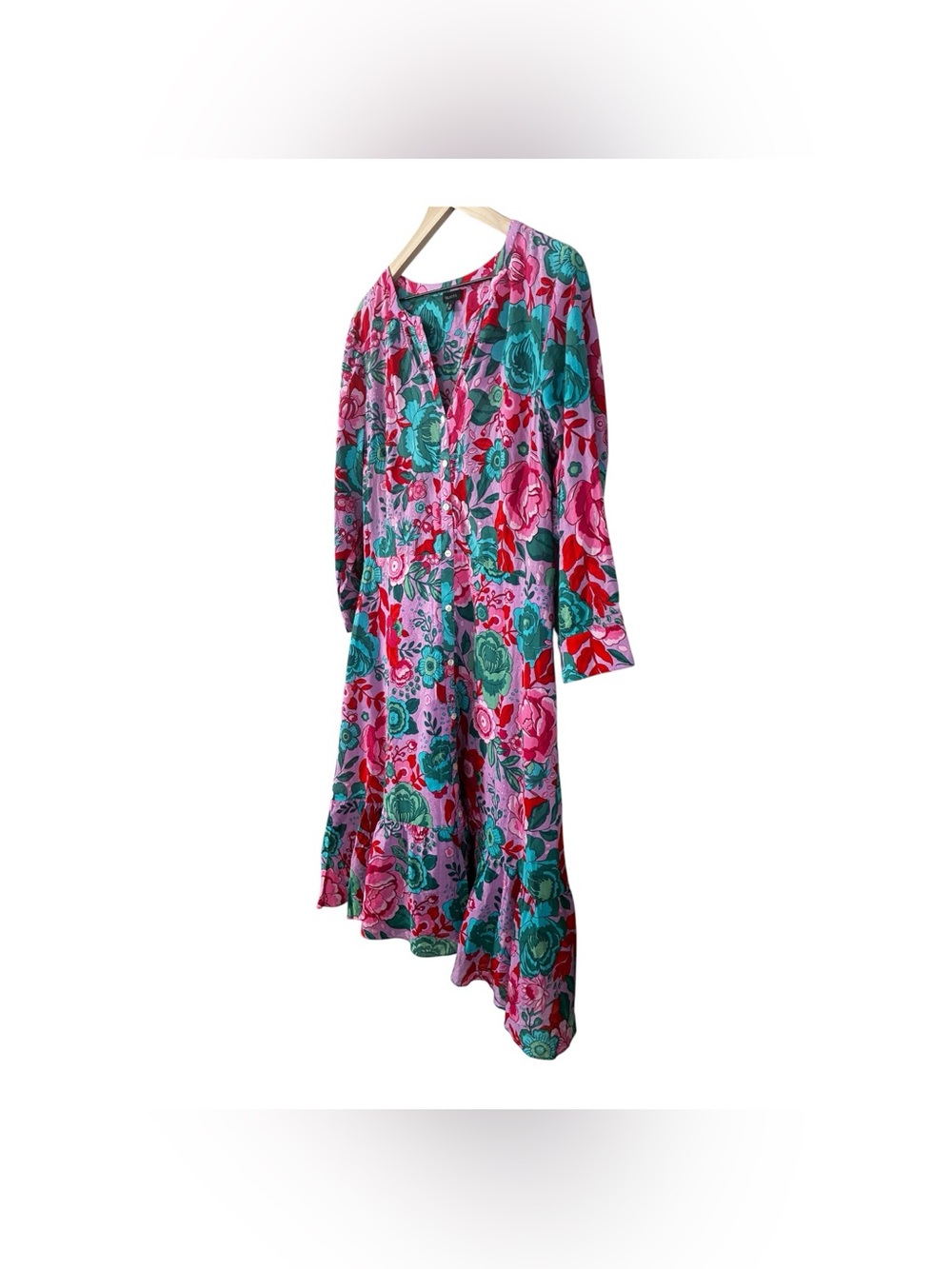 Women’s Talbots Button-Front Midi Dress in Pink & Teal floral print - Picture 4 of 7